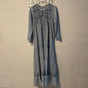Zara Blue and White Floral Maxi Dress Peasant Boho Small